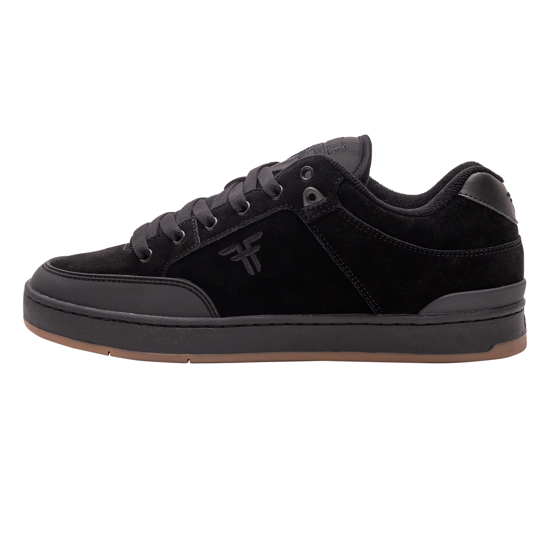 Black gum Fallen Heritage skate shoes with durable cupsole and suede upper.