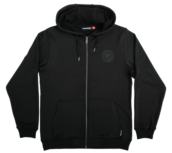 Black Independent Clipper zip hoodie with kangaroo pockets and raised BTG applique