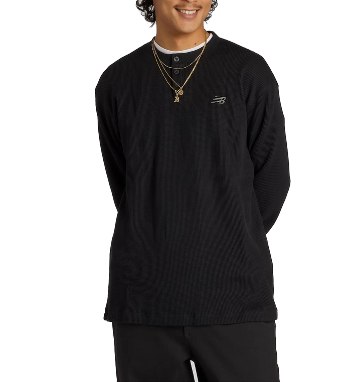 New Balance Numeric Waffle Knit LS Henley, Black