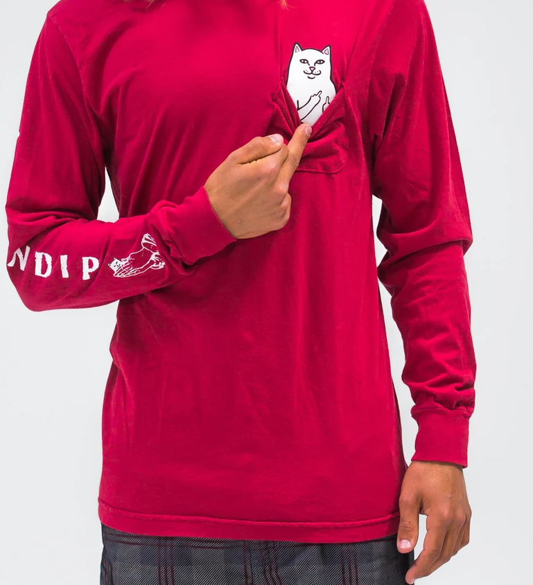 RIPNDIP Lord Nermal LS Pocket Tee, Burgundy